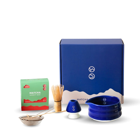 Premium Matcha Starter Kit – 10 Sachets, Traditional Bowl, Chasen, Scoop & Sieve